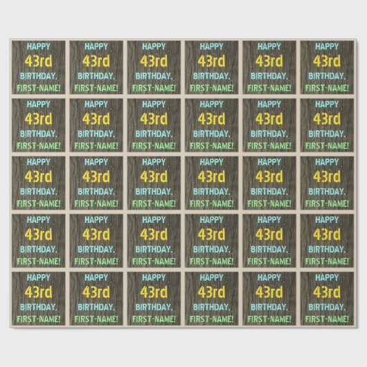 フェイク木、色彩の鮮やか文字の外観、43誕生日+名前 ラッピングペーパー (フラット)