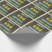 フェイク木、色彩の鮮やか文字の外観、43誕生日+名前 ラッピングペーパー (角)