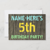 フェイク木、色彩の鮮やか文字の外観、5誕生日+名前 招待状 (正面)