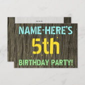 フェイク木、色彩の鮮やか文字の外観、5誕生日+名前 招待状 (正面/裏面)