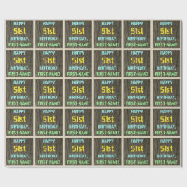 フェイク木、色彩の鮮やか文字の外観、51誕生日+名前 ラッピングペーパー