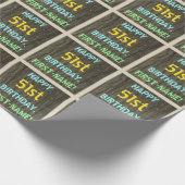 フェイク木、色彩の鮮やか文字の外観、51誕生日+名前 ラッピングペーパー (角)