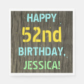 フェイク木、色彩の鮮やか文字の外観、52番目の誕生日+名前 スタンダードランチョンナプキン (正面)