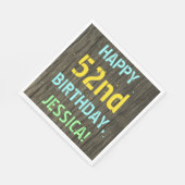 フェイク木、色彩の鮮やか文字の外観、52番目の誕生日+名前 スタンダードランチョンナプキン (角)