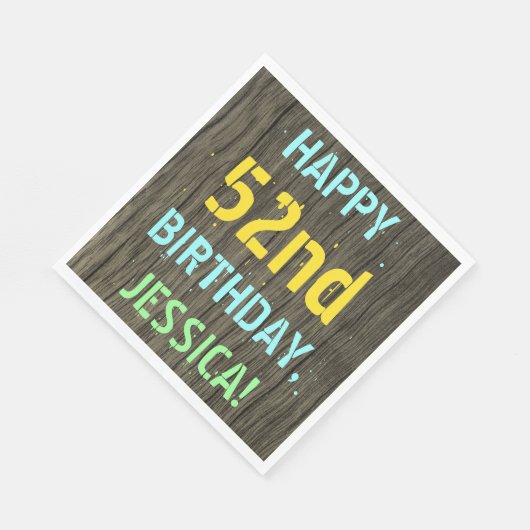 フェイク木、色彩の鮮やか文字の外観、52番目の誕生日+名前 スタンダードランチョンナプキン (角)