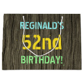 フェイク木、色彩の鮮やか文字の外観、52番目の誕生日+名前 ラージペーパーバッグ (正面)
