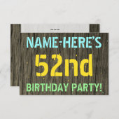 フェイク木、色彩の鮮やか文字の外観、52番目の誕生日+名前 招待状 (正面/裏面)