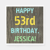 フェイク木、色彩の鮮やか文字の外観、53誕生日+名前 スタンダードランチョンナプキン (正面)