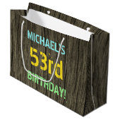 フェイク木、色彩の鮮やか文字の外観、53誕生日+名前 ラージペーパーバッグ (正面アングル)