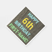 フェイク木、色彩の鮮やか文字の外観、6誕生日+名前 スタンダードランチョンナプキン (角)