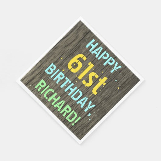フェイク木、色彩の鮮やか文字の外観、61番目の誕生日+名前 スタンダードランチョンナプキン (角)