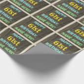 フェイク木、色彩の鮮やか文字の外観、61番目の誕生日+名前 ラッピングペーパー (角)