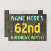 フェイク木、色彩の鮮やか文字の外観、62番目の誕生日+名前 招待状 (正面/裏面)