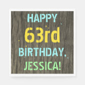 フェイク木、色彩の鮮やか文字の外観、63誕生日+名前 スタンダードランチョンナプキン (正面)