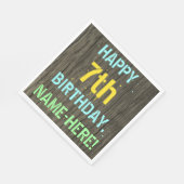 フェイク木、色彩の鮮やか文字の外観、7誕生日+名前 スタンダードランチョンナプキン (角)