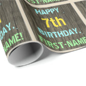フェイク木、色彩の鮮やか文字の外観、7誕生日+名前 ラッピングペーパー (ロールコーナー)