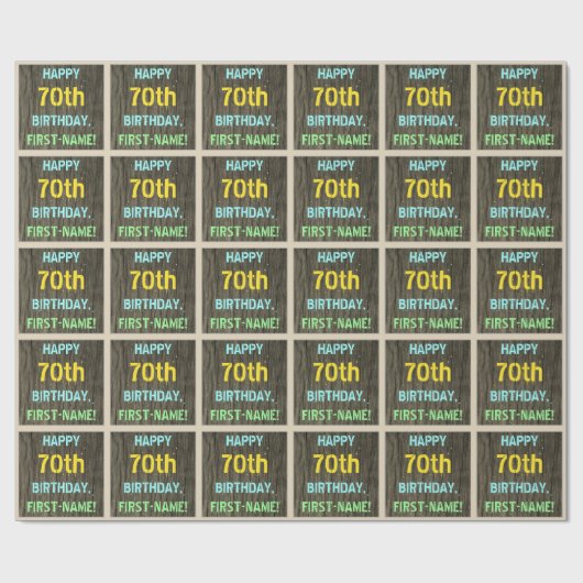 フェイク木、色彩の鮮やか文字の外観、70誕生日+名前 ラッピングペーパー (フラット)