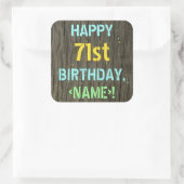 フェイク木、色彩の鮮やか文字の外観、71誕生日+名前 スクエアシール (バッグ)