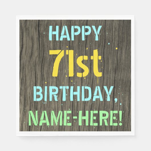 フェイク木、色彩の鮮やか文字の外観、71誕生日+名前 スタンダードランチョンナプキン (正面)