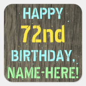 フェイク木、色彩の鮮やか文字の外観、72番目の誕生日+名前 スクエアシール (正面)