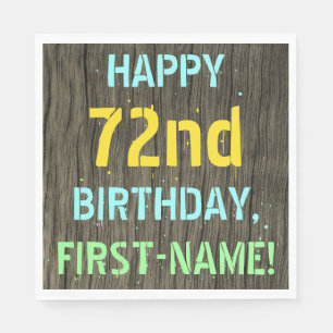 フェイク木、色彩の鮮やか文字の外観、72番目の誕生日+名前 スタンダードランチョンナプキン