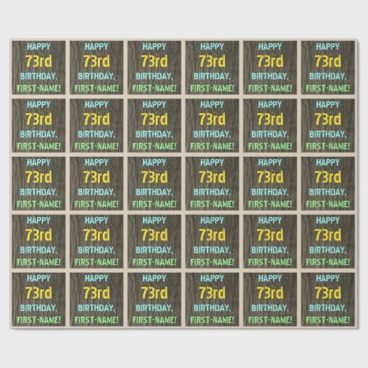 フェイク木、色彩の鮮やか文字の外観、73誕生日+名前 ラッピングペーパー (フラット)