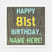 フェイク木、色彩の鮮やか文字の外観、81誕生日+名前 スタンダードランチョンナプキン (正面)