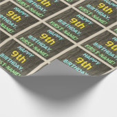 フェイク木、色彩の鮮やか文字の外観、9誕生日+名前 ラッピングペーパー (角)