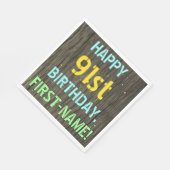 フェイク木、色彩の鮮やか文字の外観、91誕生日+名前 スタンダードランチョンナプキン (角)