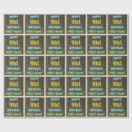 フェイク木、色彩の鮮やか文字の外観、91誕生日+名前 ラッピングペーパー