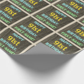 フェイク木、色彩の鮮やか文字の外観、91誕生日+名前 ラッピングペーパー (角)