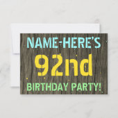 フェイク木、色彩の鮮やか文字の外観、92番目の誕生日+名前 招待状 (正面)