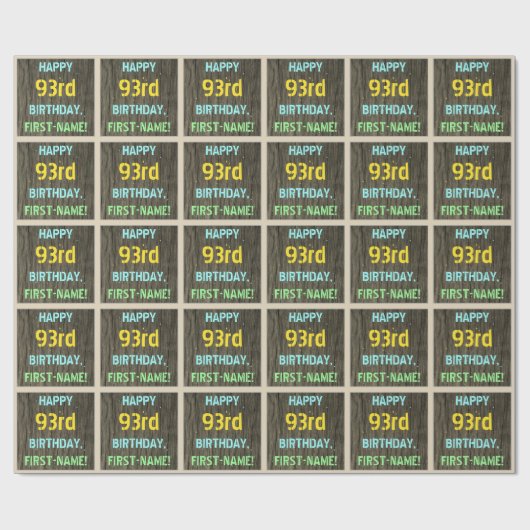 フェイク木、色彩の鮮やか文字の外観、93誕生日+名前 ラッピングペーパー (フラット)