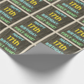 フェイク木、色彩の鮮やか文字ルック、17誕生日+名前 ラッピングペーパー (角)