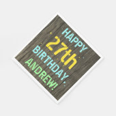 フェイク木、色彩の鮮やか文字ルック、27誕生日+名前 スタンダードランチョンナプキン (角)