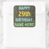 フェイク木、色彩の鮮やか文字ルック、29誕生日+名前 スクエアシール (バッグ)