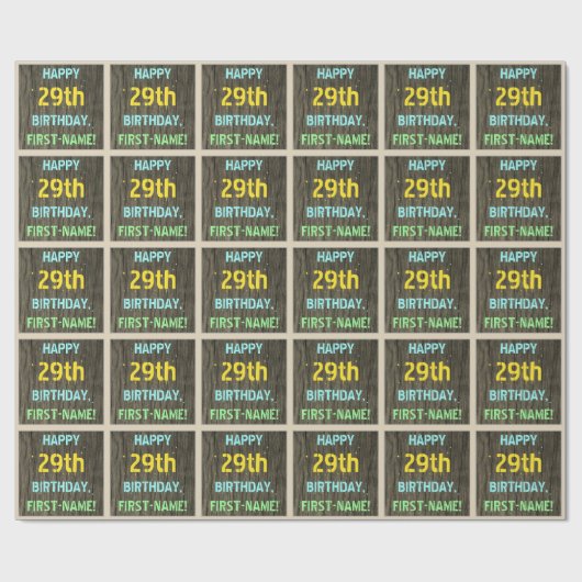 フェイク木、色彩の鮮やか文字ルック、29誕生日+名前 ラッピングペーパー (フラット)