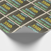 フェイク木、色彩の鮮やか文字ルック、35誕生日+名前 ラッピングペーパー (角)