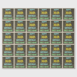 フェイク木、色彩の鮮やか文字ルック、36誕生日+名前 ラッピングペーパー