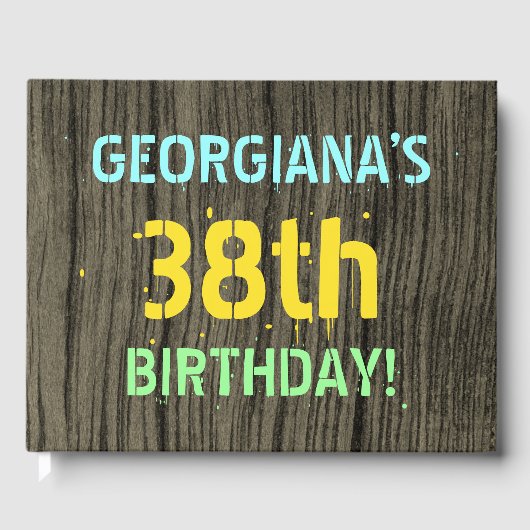 フェイク木、色彩の鮮やか文字ルック、38誕生日+名前 ゲストブック (正面)