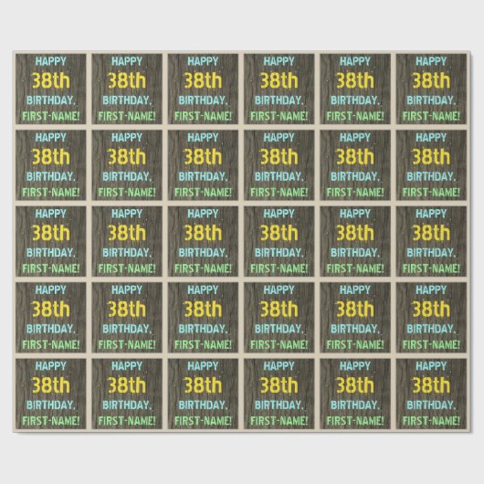 フェイク木、色彩の鮮やか文字ルック、38誕生日+名前 ラッピングペーパー (フラット)