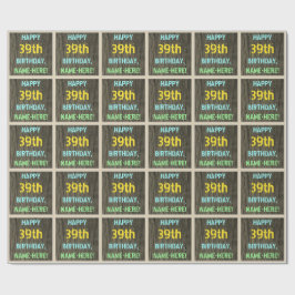 フェイク木、色彩の鮮やか文字ルック、39誕生日+名前 ラッピングペーパー