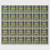 フェイク木、色彩の鮮やか文字ルック、44誕生日+名前 ラッピングペーパー (フラット)