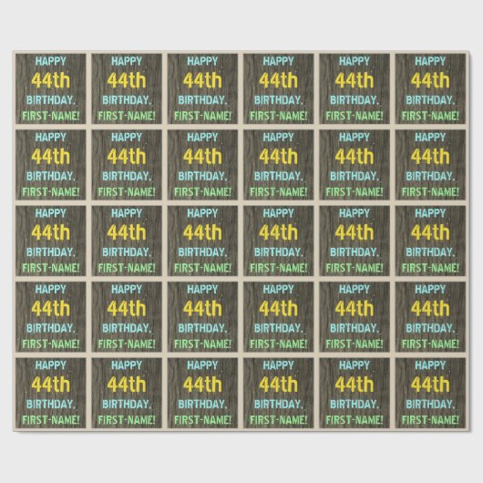 フェイク木、色彩の鮮やか文字ルック、44誕生日+名前 ラッピングペーパー (フラット)