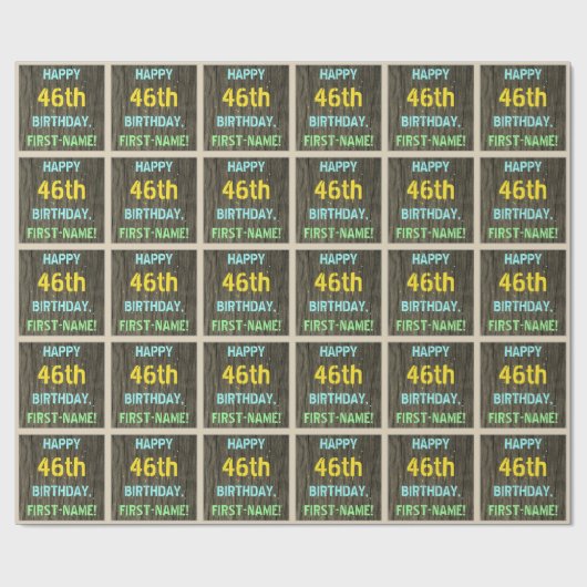 フェイク木、色彩の鮮やか文字ルック、46誕生日+名前 ラッピングペーパー (フラット)