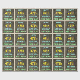 フェイク木、色彩の鮮やか文字ルック、47誕生日+名前 ラッピングペーパー