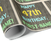 フェイク木、色彩の鮮やか文字ルック、47誕生日+名前 ラッピングペーパー (ロールコーナー)