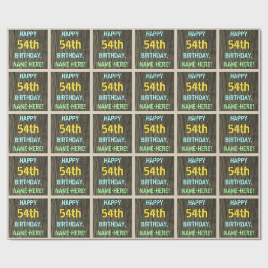 フェイク木、色彩の鮮やか文字ルック、54誕生日+名前 ラッピングペーパー (フラット)
