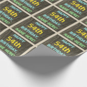 フェイク木、色彩の鮮やか文字ルック、54誕生日+名前 ラッピングペーパー (角)