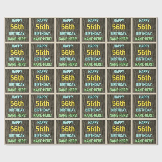 フェイク木、色彩の鮮やか文字ルック、56誕生日+名前 ラッピングペーパー (フラット)
